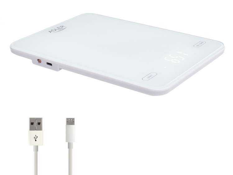 Adler AD 3177w Köksvåg 10kg, USB-laddning, Vit