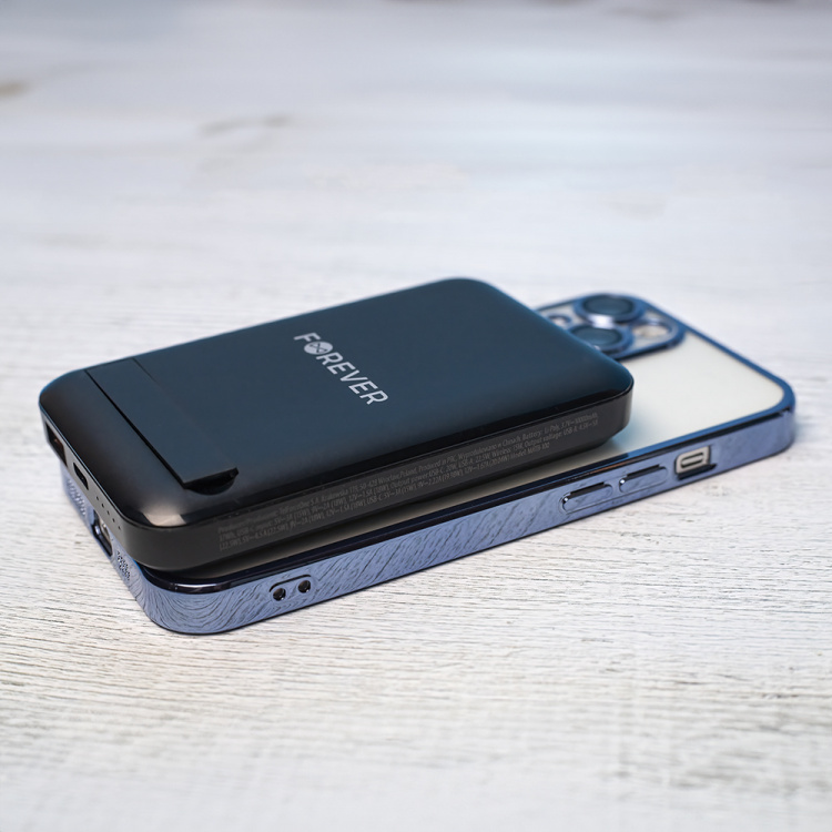 Forever MATB-100 Powerbank med trådlös laddning, PD QC 22.5W 10000 mAh, Svart