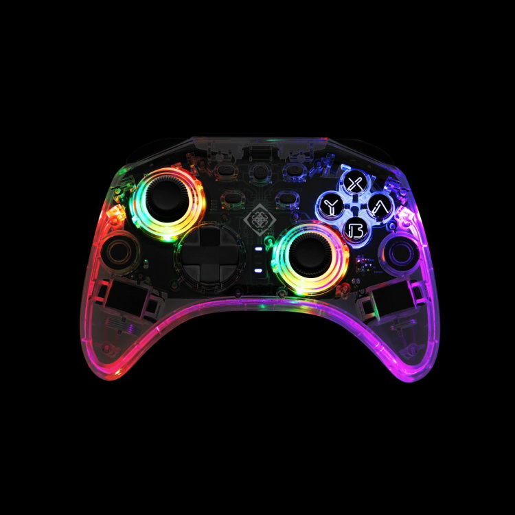 DELTACO Nintendo Switch Controller, transparent, RGB, makroknappar
