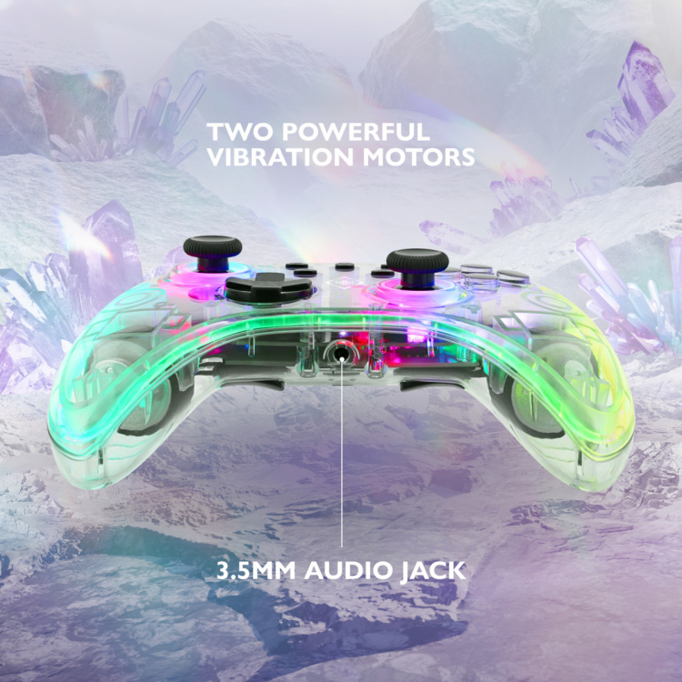 DELTACO Nintendo Switch Controller, transparent, RGB, makroknappar