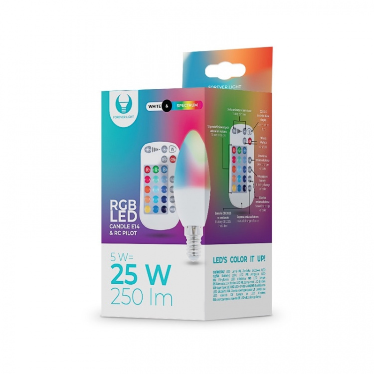 Fjärrkontrollstyrd LED-Lampa med RGB, E14, C37, 5W Fjärrkontrollstyrd LED-Lampa med RGB, E14, C37, 5W