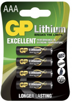 GP AAA Litium batteri 1.5V, 24LF-2U4, 4-pack  GP AAA Litium batteri 1.5V, 24LF-2U4, 4-pack