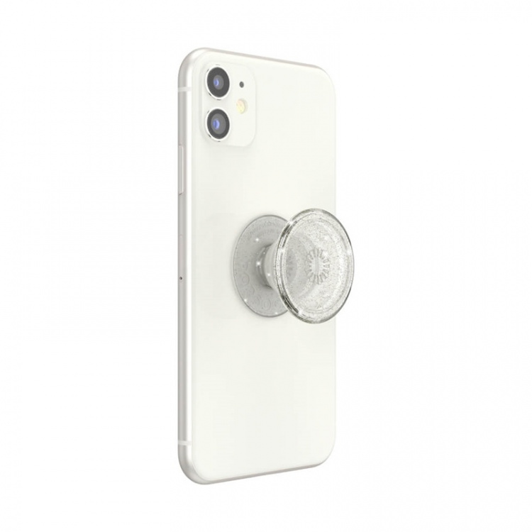 Popsockets Clear Glitter Silver Avtagbart Grip Med Ställfunktion