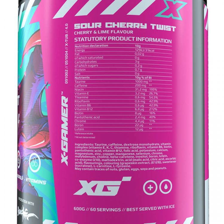 X-GAMER X-Tubz Sour Cherry Twist 600g X-GAMER X-Tubz Sour Cherry Twist 600g