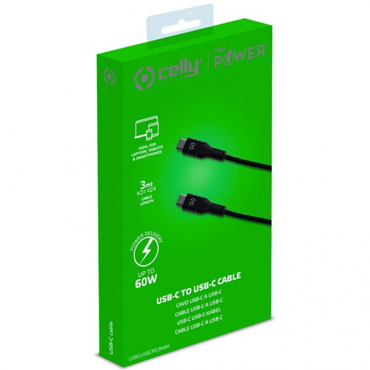 Celly USB-PD USB-C - USB-C Cable 60W 3m Celly USB-PD USB-C - USB-C Cable 60W 3m
