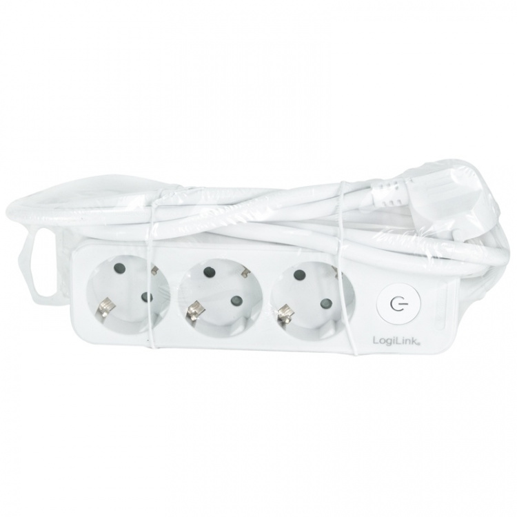 LogiLink Grenuttag 3-vägs med brytare 1,5m Vit