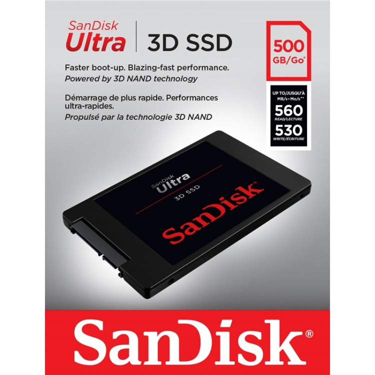 SANDISK SSD Ultra 3D 500GB 560MB/s Läs 530MB/s Skriv