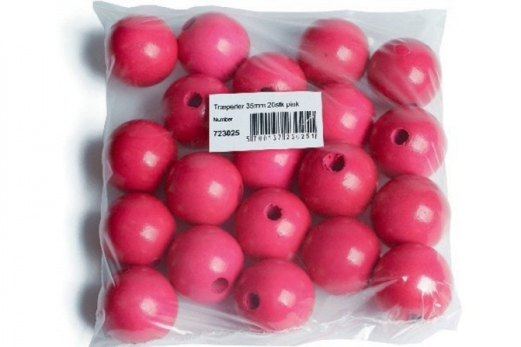 Träpärlor 35mm 20st, Rosa