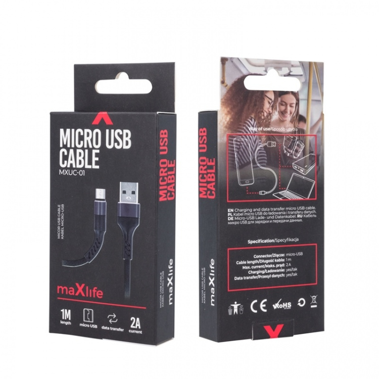 MXUC-01 microUSB-Kabel (2A) Fast Charge, Svart