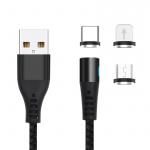 Maxlife MXUC-02 Magnetisk 3i1-Laddkabel (Lightning/USB-C/microUSB) Fast Charge (2A), Svart