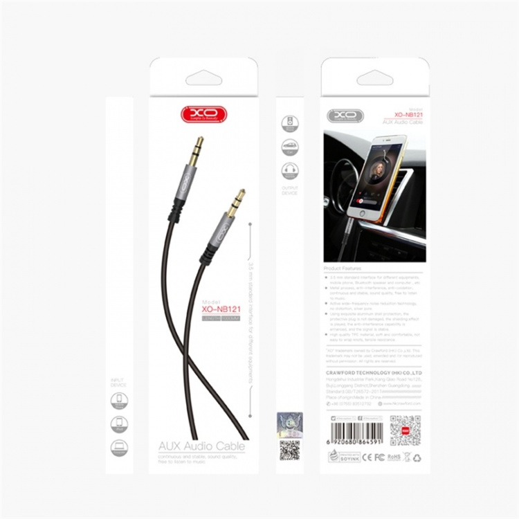 XO NB121 3,5 mm - 3,5 mm Audio-Kabel (mini-jack) 1m, Svart