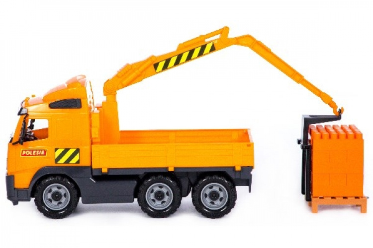 Volvo Lastbil med Kran + tegelstenar på pall 450x190x250mm