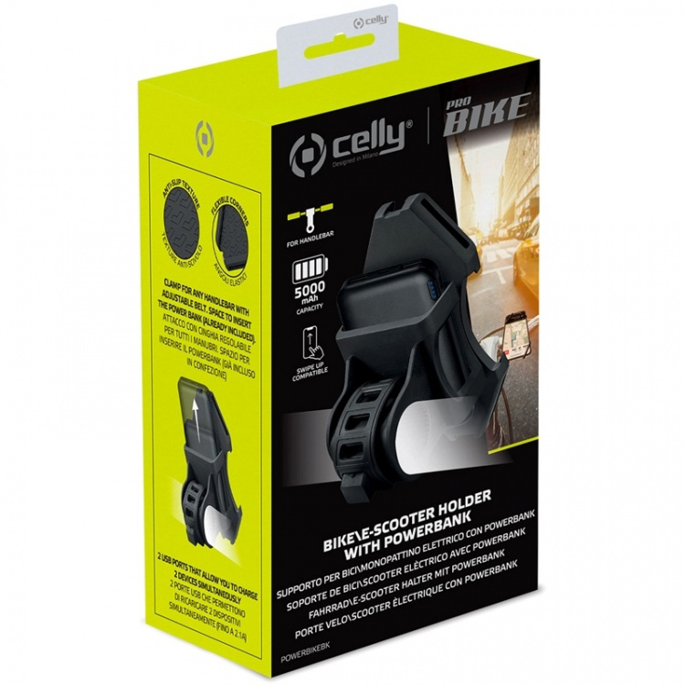 Celly Cykel-/e-scooterhållare med inbyggd powerbank