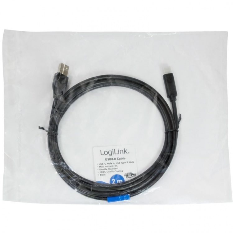 LogiLink USB-C till USB-B 3.0 Kabel 2m Svart