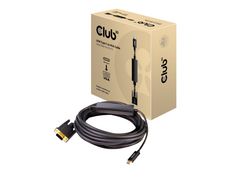 Club 3D - Adapterkabel - 24 pin USB-C hane till HD-15 (VGA) hane - 5 m - aktiv Club 3D - Adapterkabel - 24 pin USB-C hane till HD-15 (VGA) hane - 5 m - aktiv