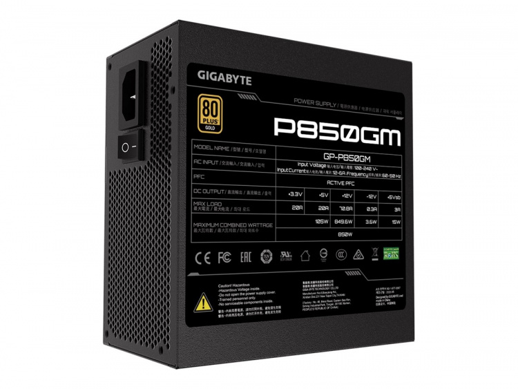 Gigabyte P850GM strömförsörjningsenheter 850 W 20+4 pin ATX ATX Svart