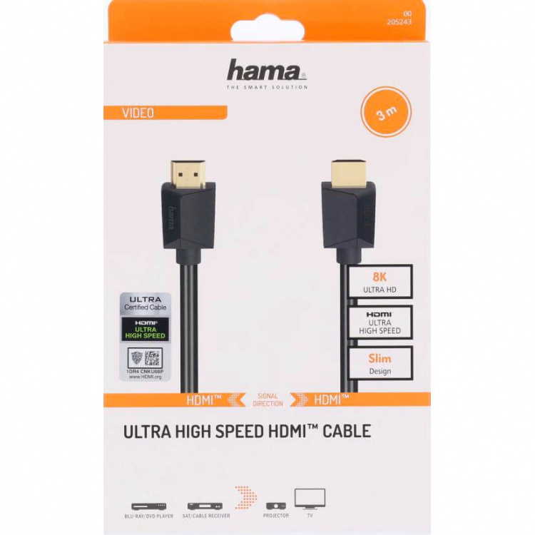 Hama Kabel HDMI High Speed 8K 48Gbit/s Svart 3.0m Hama Kabel HDMI High Speed 8K 48Gbit/s Svart 3.0m
