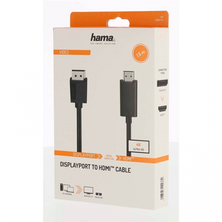 HAMA Kabel DisplayPort-HDMI 4K 1.5m Svart