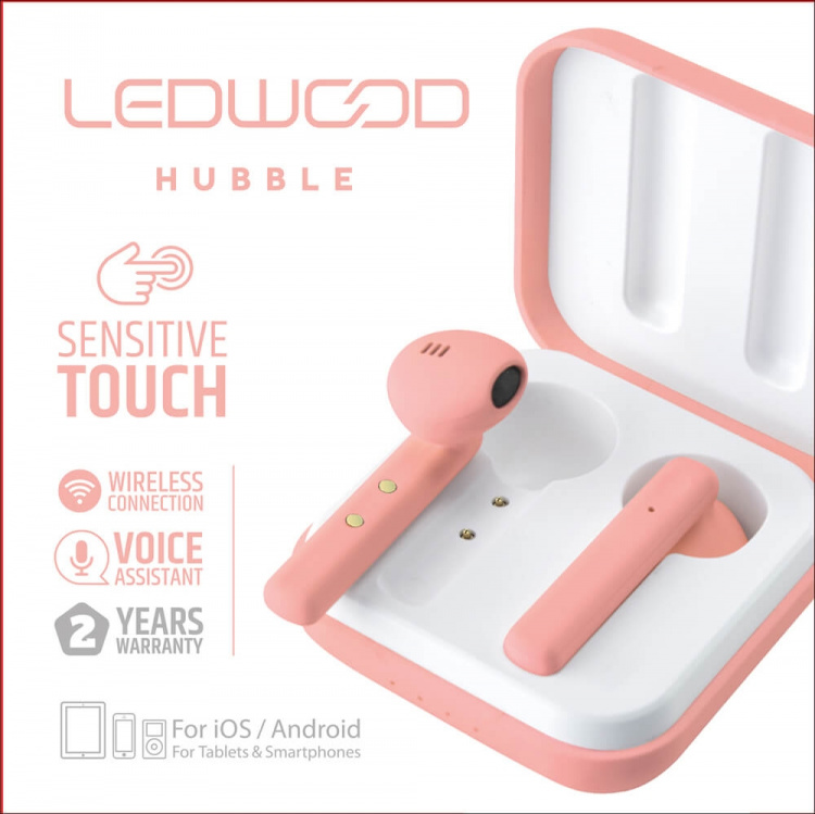 LEDWOOD Hörlur Hubble TWS True Wireless In-Ear Rosa Mic