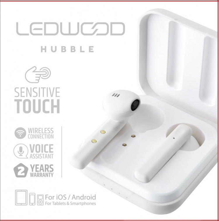 LEDWOOD Hörlur Hubble TWS True Wireless In-Ear Vit Mic