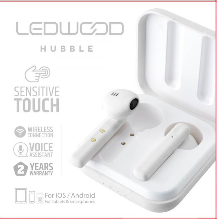 LEDWOOD Hörlur Hubble TWS True Wireless In-Ear Vit Mic