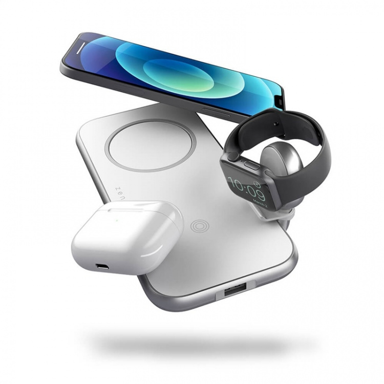 Zens 4in1 Laddare Designad för Magsafe 10W + Plats för Magsafe + USB-A + Apple Watch