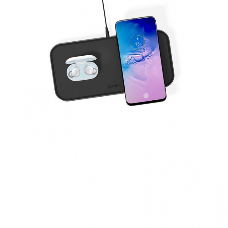 Zens Dual Alu. QI Laddare + USB-A out 10W inkl 30W USB-C PD Svart