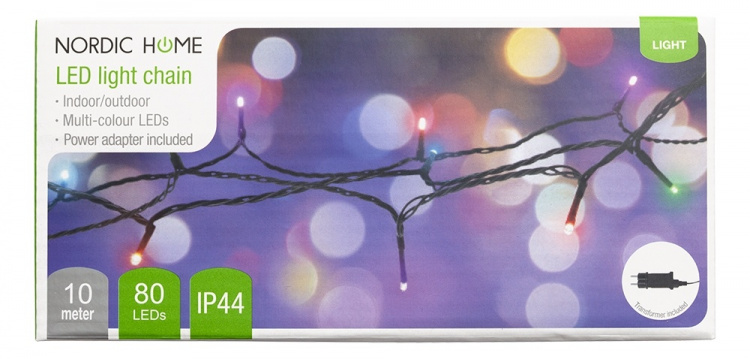 NORDIC HOME Flerfärgad LED ljusslinga, inomhus/utomhusbruk, 10 m NORDIC HOME Flerfärgad LED ljusslinga, inomhus/utomhusbruk, 10 m