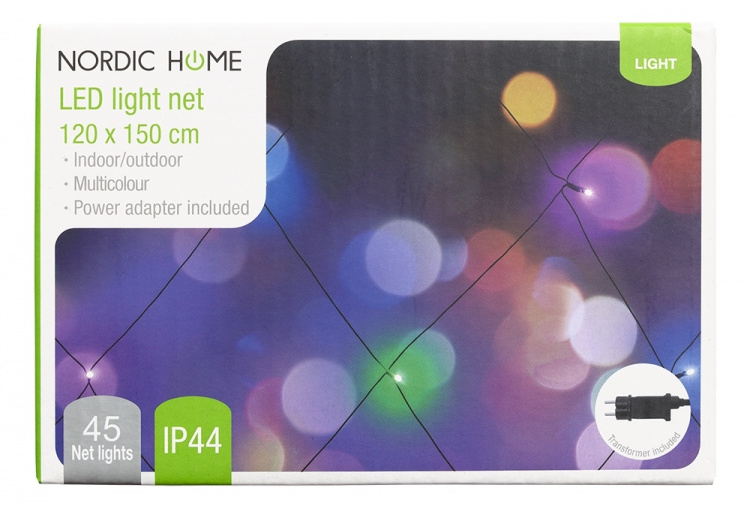 NORDIC HOME LED Ljusnät, flerfärgad, inomhus/utomhusbruk, 120 x 150 cm