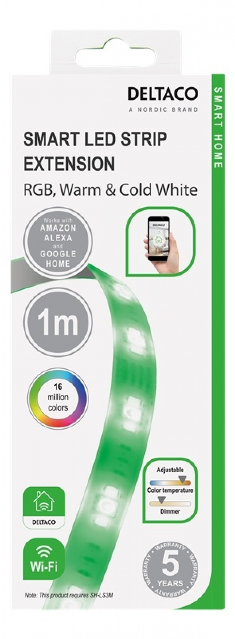 DELTACO SMART HOME LED-list förlängning, 1m, RGB, 2700K-6500K, 6-pin DELTACO SMART HOME LED-list förlängning, 1m, RGB, 2700K-6500K, 6-pin