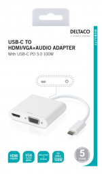 DELTACO USB-C dockningsstation, HDMI/VGA/USB-C, 100W USB-C PD 3.0, vit DELTACO USB-C dockningsstation, HDMI/VGA/USB-C, 100W USB-C PD 3.0, vit