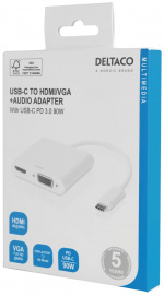 DELTACO USB-C dockningsstation, HDMI/VGA/USB-C, 100W USB-C PD 3.0, vit DELTACO USB-C dockningsstation, HDMI/VGA/USB-C, 100W USB-C PD 3.0, vit
