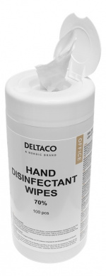 DELTACO Office Hand disinfectant wet wipes, 100 pc tube