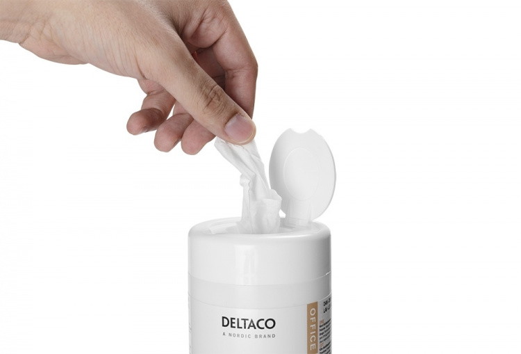 DELTACO Office Hand disinfectant wet wipes, 100 pc tube