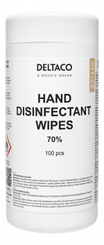 DELTACO Office Hand disinfectant wet wipes, 100 pc tube