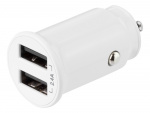 DELTACO 12/24 V USB-billaddare, dubbla USB-A portar, 2.4 A, 12 W, vit