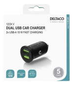 DELTACO USB car charger, 2x USB-A 18 W, fast charging, 36 W total DELTACO USB car charger, 2x USB-A 18 W, fast charging, 36 W total