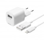 DELTACO USB wall charger, USB-A, 2,4 A, incl. 1 m USB-A to Lightning