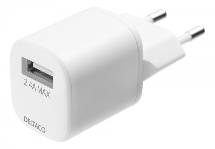 DELTACO USB wall charger, USB-A, 2,4 A, incl. 1 m USB-A to Lightning