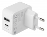 DELTACO USB-väggladdare med dubbla portar, 1x USB-A, 1x USB-C, 17 W, v