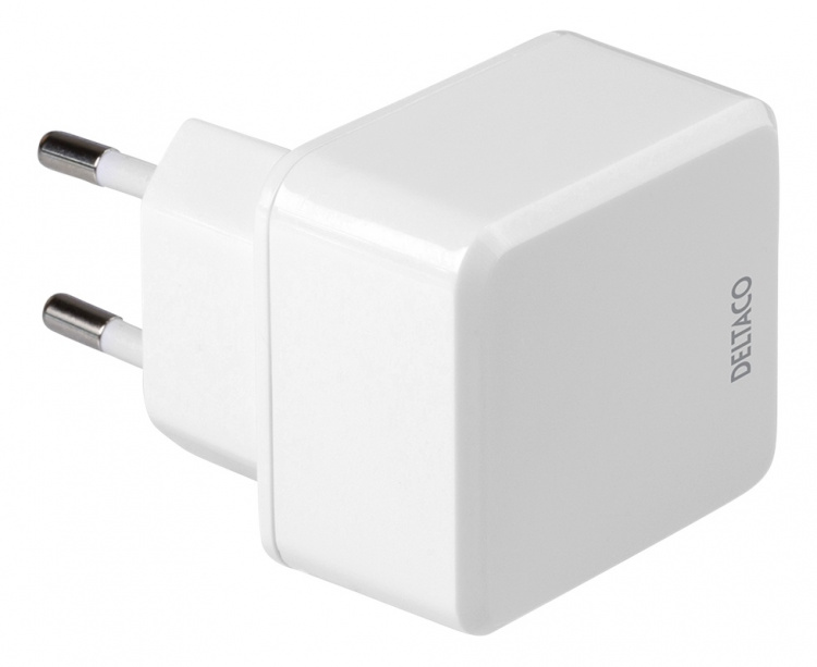 DELTACO USB-väggladdare med dubbla portar, 1x USB-A, 1x USB-C, 17 W, v