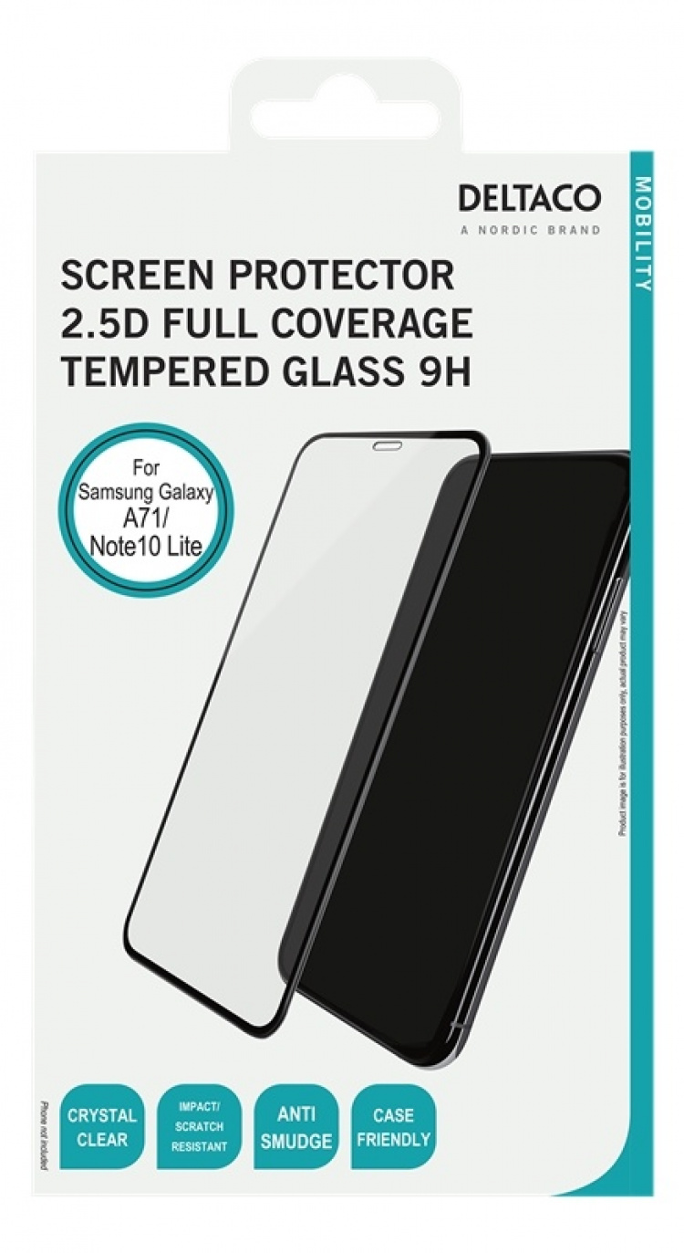 DELTACO screen protector, Samsung A71/Note10 Lite, 2.5D full glass DELTACO screen protector, Samsung A71/Note10 Lite, 2.5D full glass