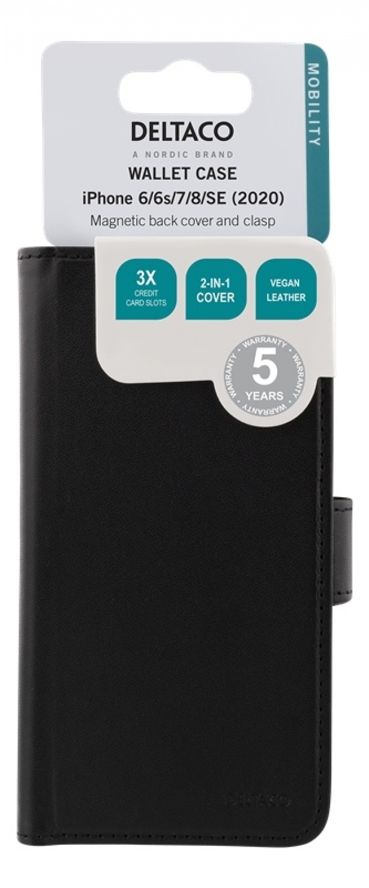 DELTACO wallet case 2-in-1, iPhone 6/6s/7/8/SE (2020), magnetic back