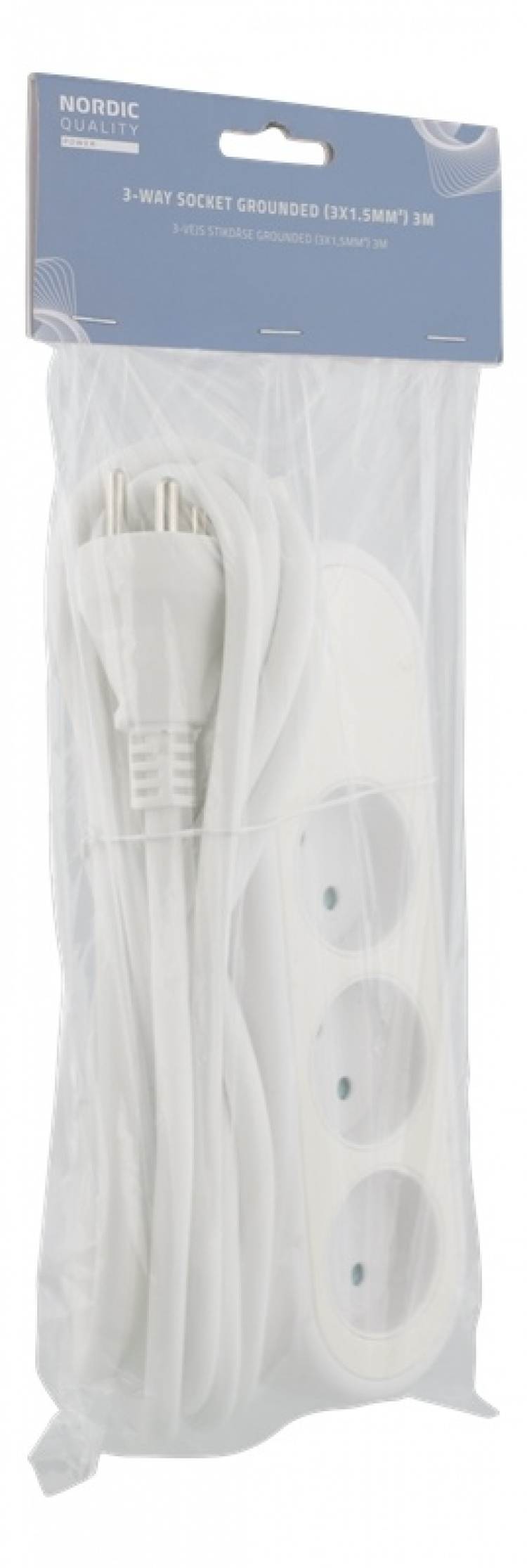 Nordic Quality Danskt grenuttag med 3 jordade uttag, PVC-kabel (3x1,5