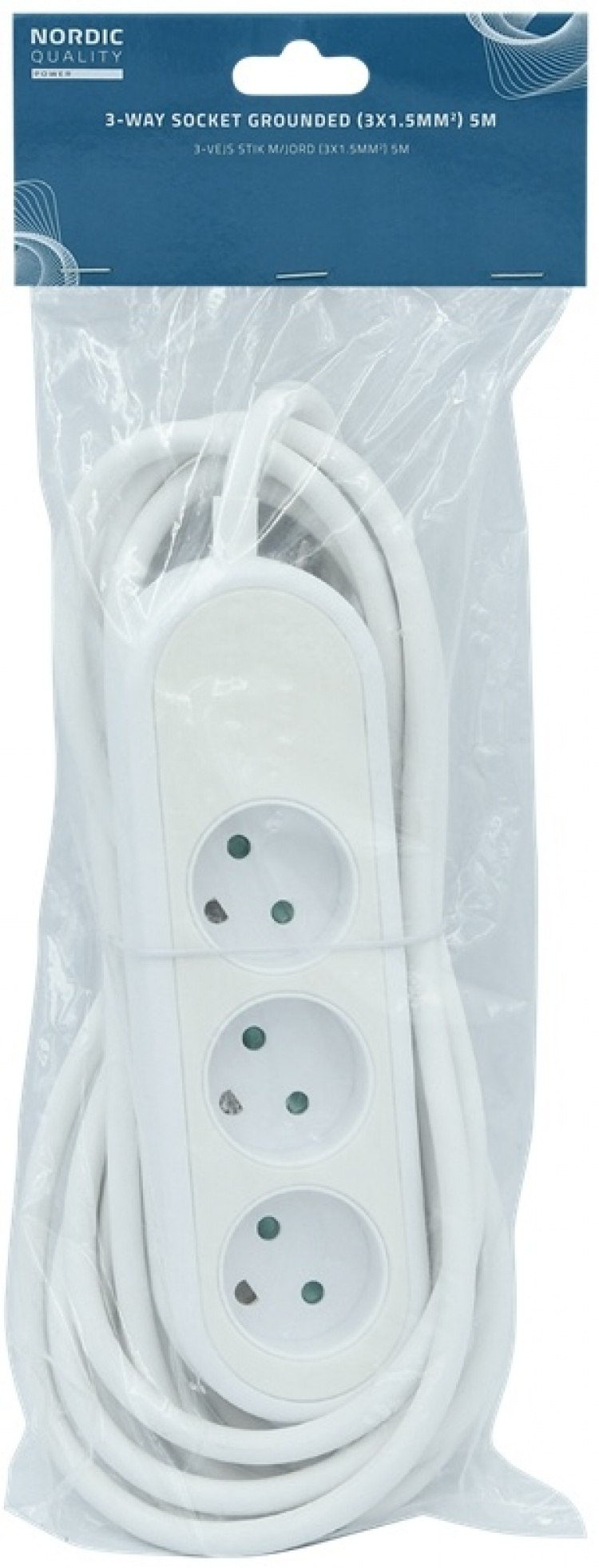 Nordic Quality Power 3-way socket grounded (D), 5m