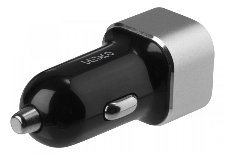 DELTACO USB car charger, 2x USB-A, 2,4 A, total 17 W