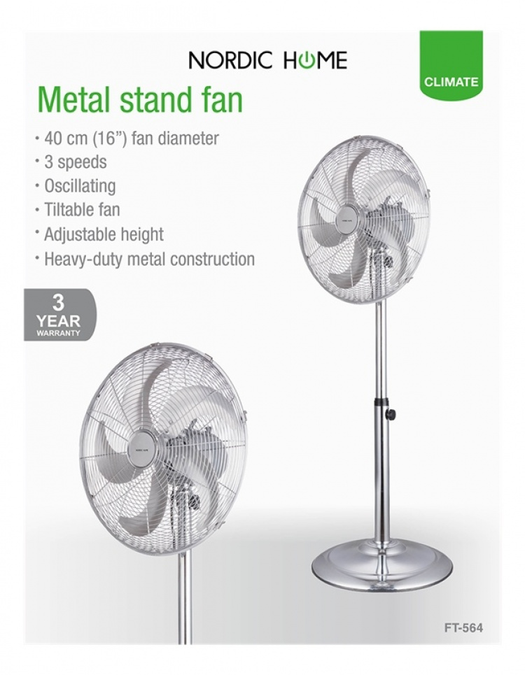 NORDIC HOME FT-564, Golvfläkt i metall, oscillerande, lutbar, 50 W, 40