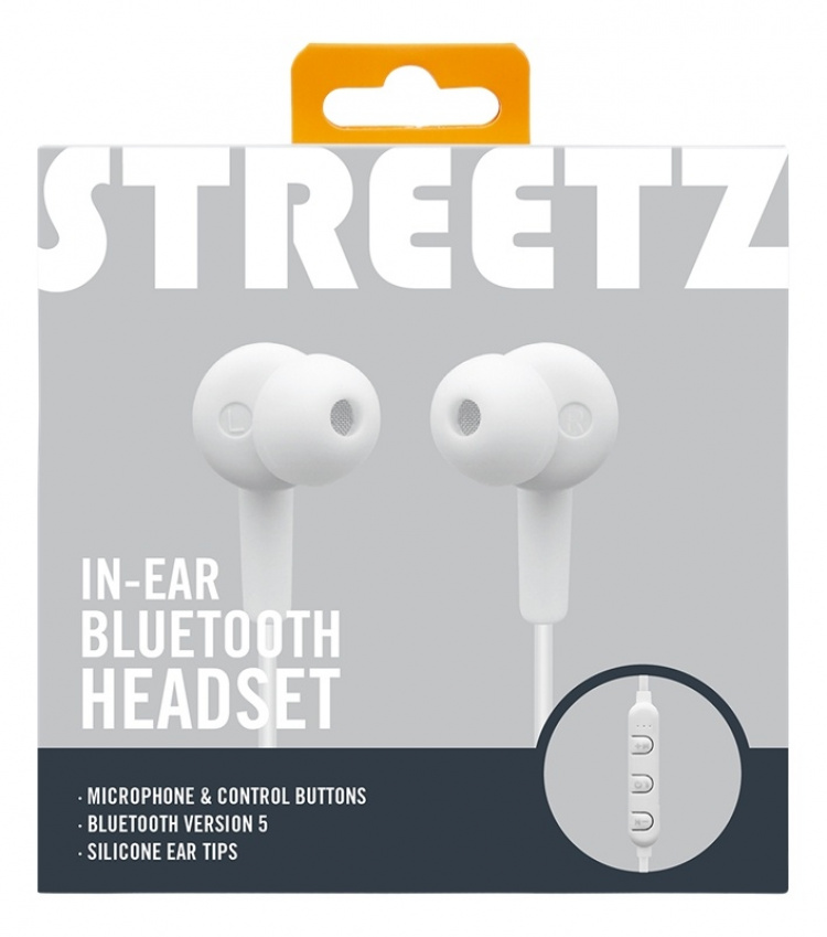 STREETZ In-ear BT hörlurar med mikrofon och media/svarsknappar, vit