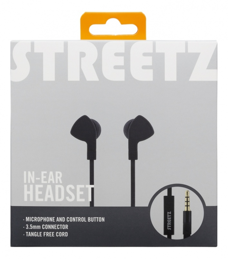 STREETZ In-ear hörlurar med mikrofon, media/svarsknapp, 3.5 mm, trasse