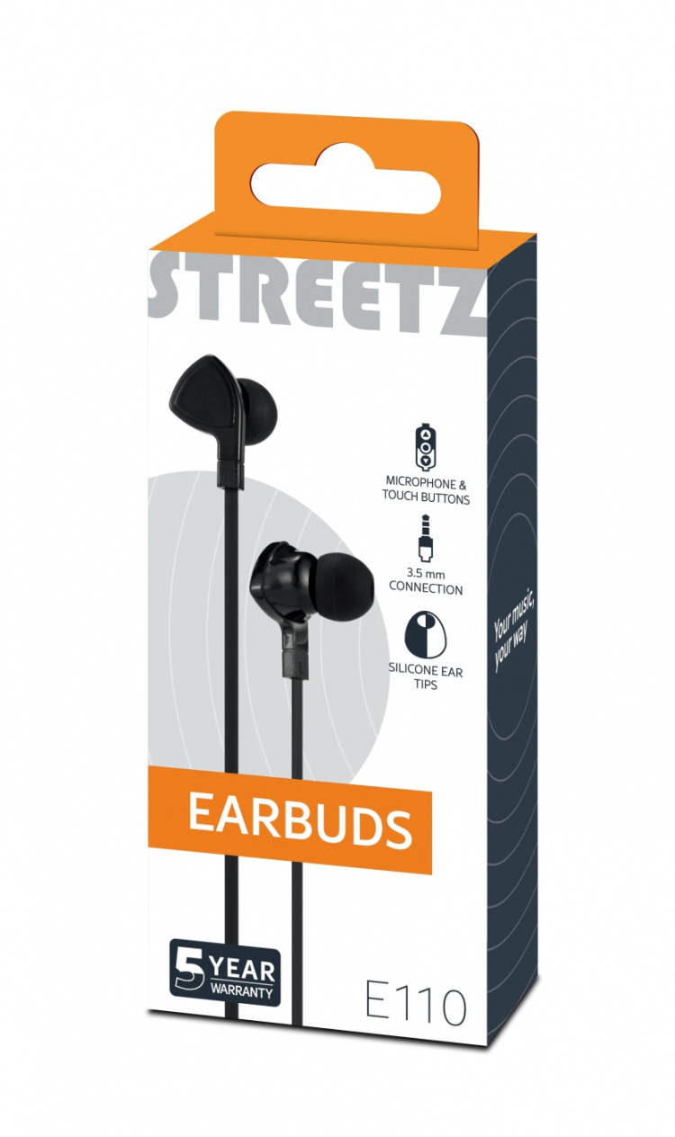 STREETZ In-ear hörlurar med mikrofon, media/svarsknapp, 3.5 mm, trasse